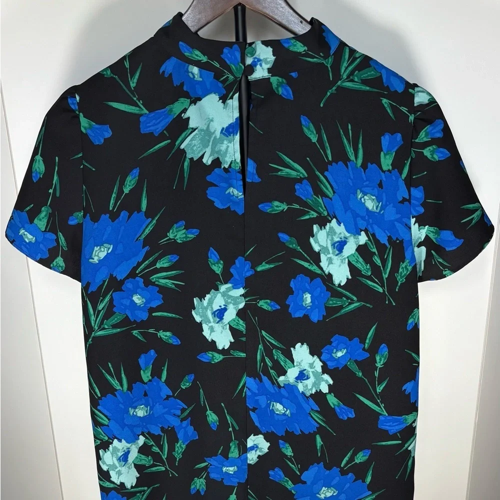 J. Crew Black Top with Blue and Green Floral Print